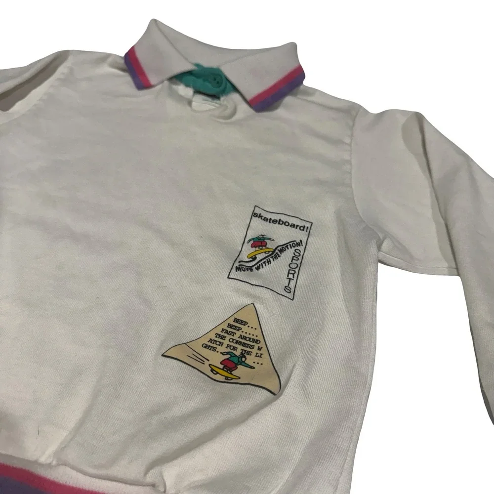 Vintage‎ Health-tex Kids Skateboard Sweatshirt and Joggers Set White Blue Size 6